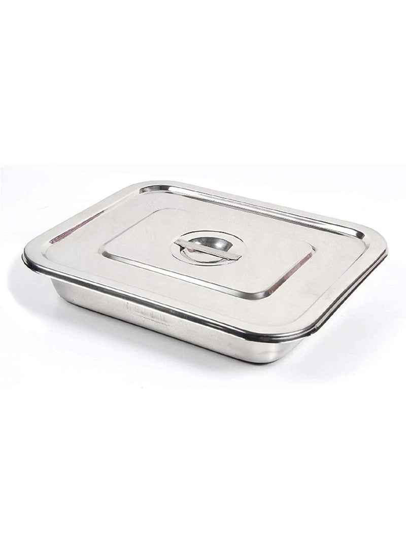 Medical Reusable Instrument Tray with Lid Heavy Stainless Steel 12 x 10 Inch Surgical Utility Tray